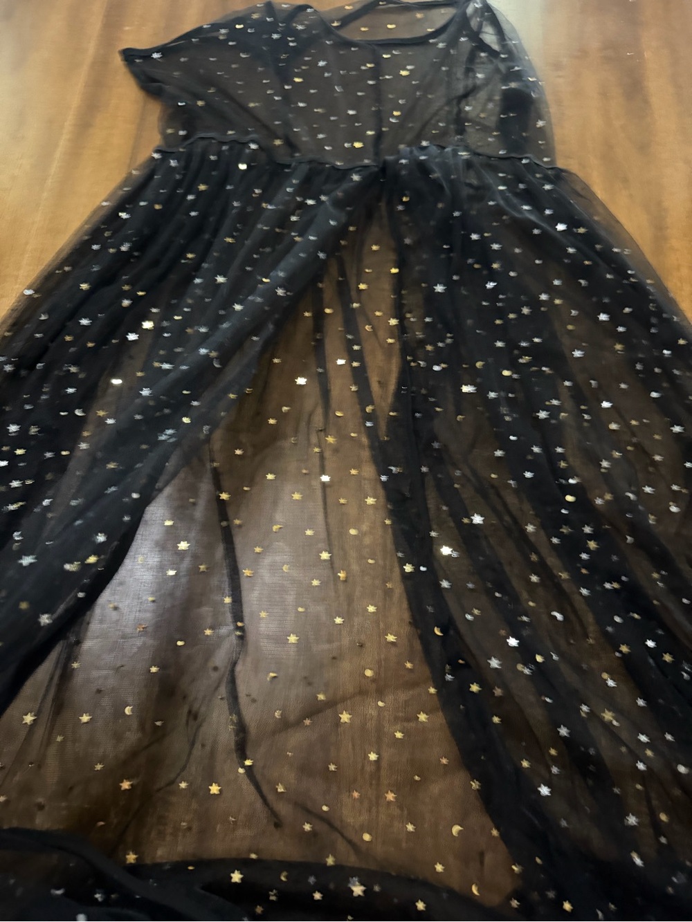 Sheer Black Star & Moon maxi Dress - Black